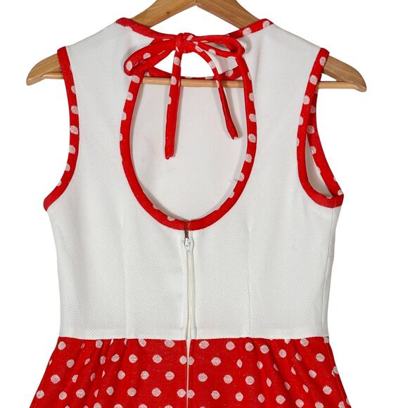 VTG 70s Polka Dot Textured Maxi Dress S/M Mod Retro Girly Union Made Great Shape - Picture 4 of 8